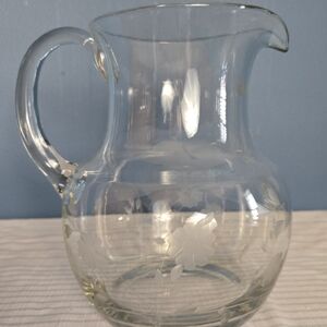 Elegant Clear Glass Pitcher with Floral Design
